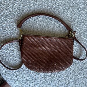 Clare V. Petit Moyen Hazelnut Woven Zig Zag